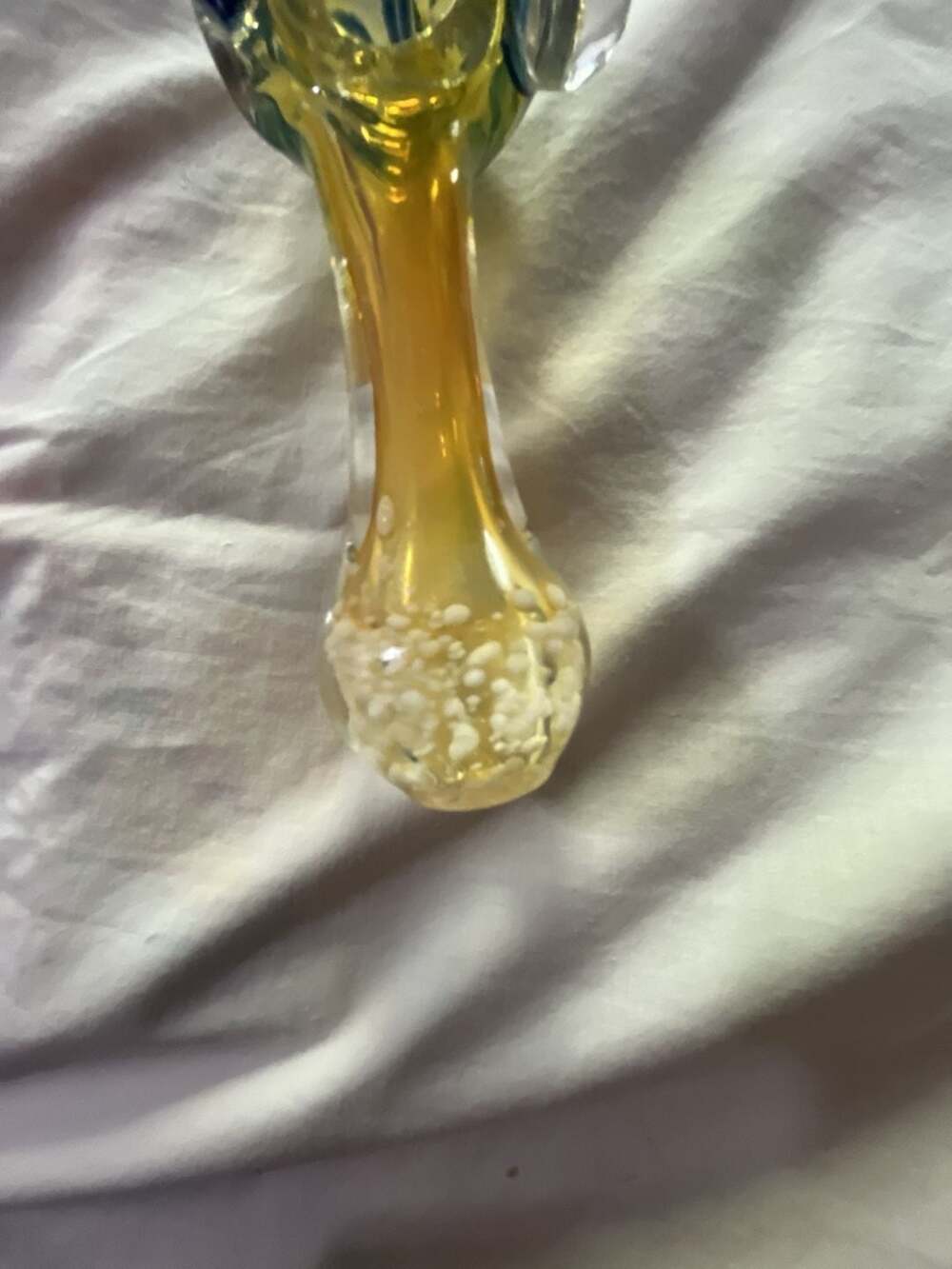Fumed Glass Spoon Piece with Blue Swirl Accents and White Confetti Detail - Picture 3 of 9
